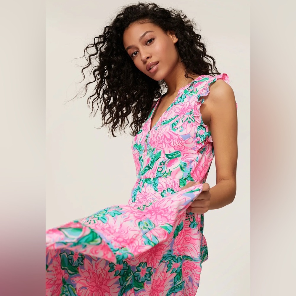 Lilly Pulitzer Destini Floral Maxi Dress 00 $228! Pink Blossom Try Your Zest